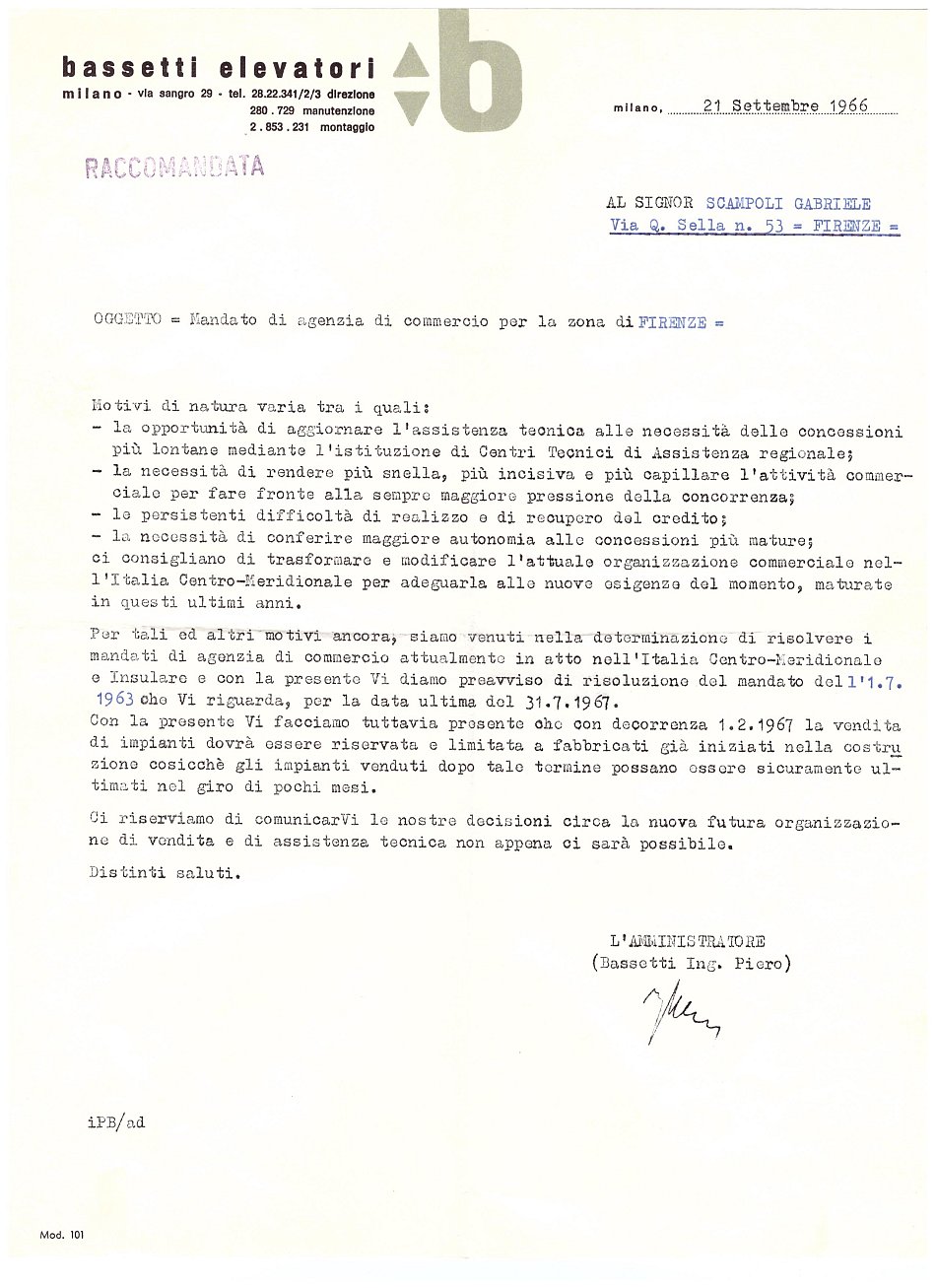 Primo Mandato di Agenzia Bassetti Elevatori